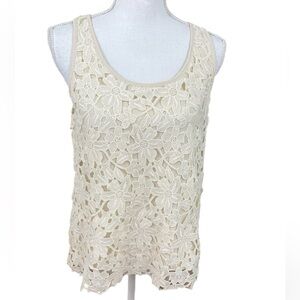 🔥🔥SIB Sleeveless Lined Lace Flowered Top Cream Size Small